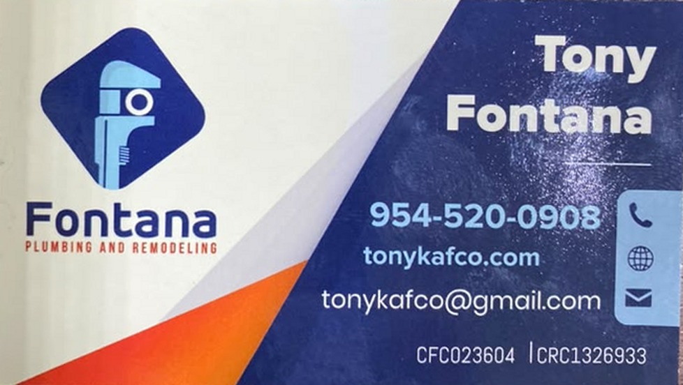 Business card of Tony Fontana, Fontana Plumbing and Remodeling
