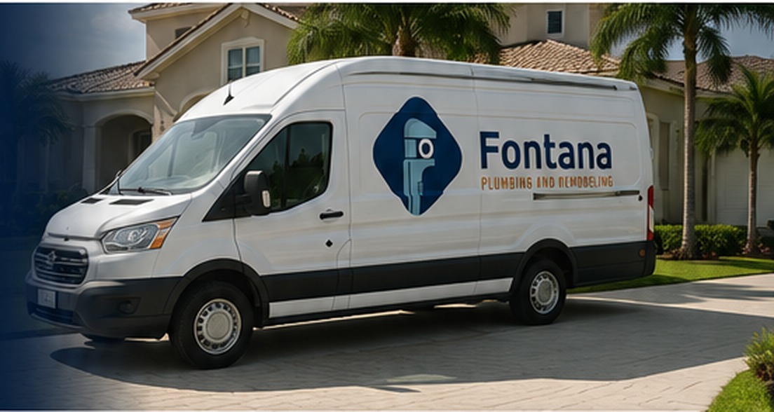 Fontana Plumbing and Remodeling service van parked at a Broward County home