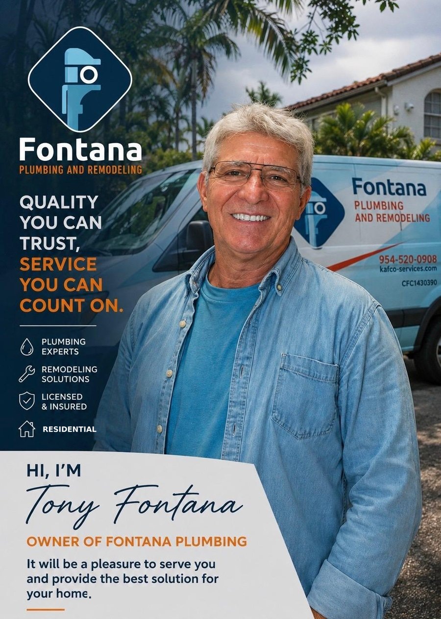 Tony Fontana, owner of Fontana Plumbing and Remodeling, in front of the company service van